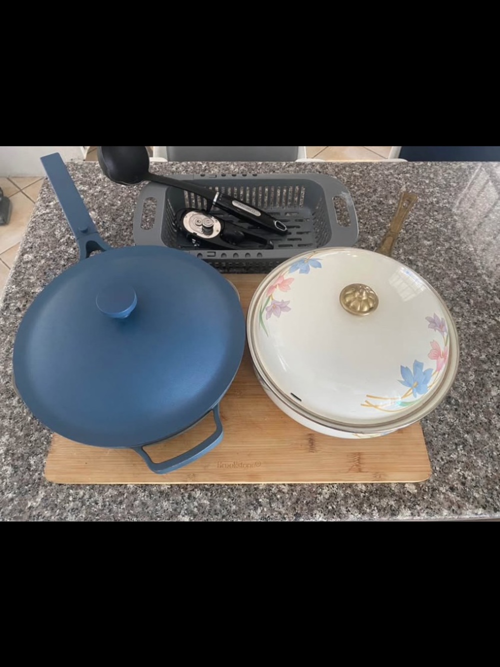 Our Place Always Pan in blue vintage mikasa kitchen bundle